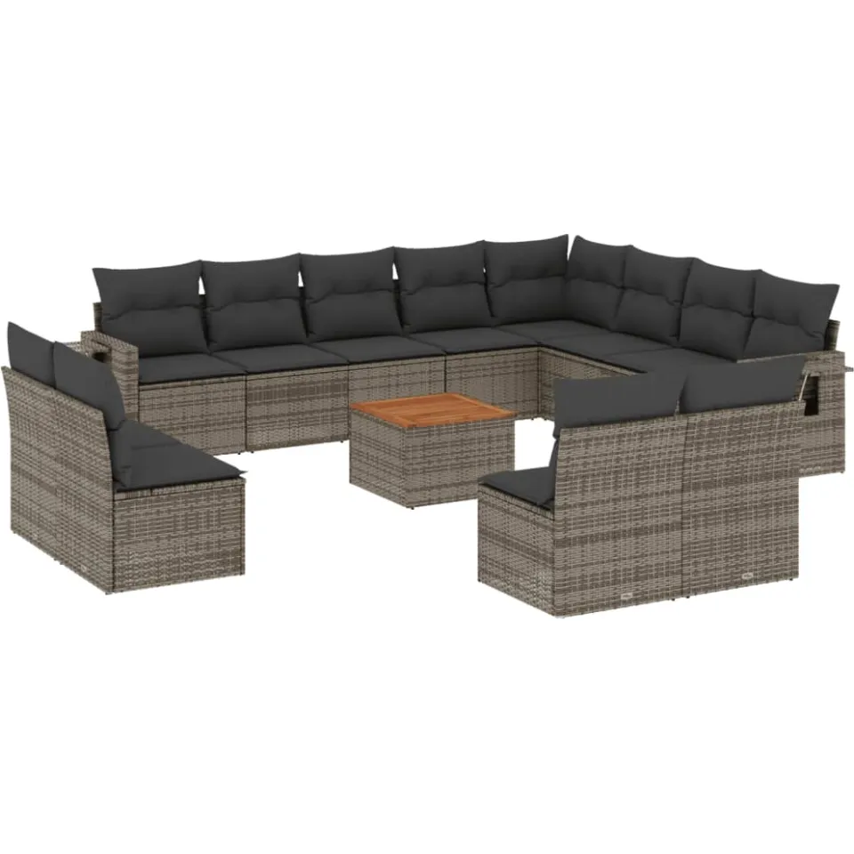 vidaXL 13-delige Loungeset met kussens poly rattan grijs, foto 3