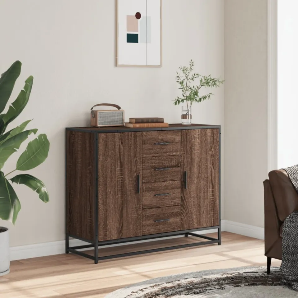 vidaXL Dressoir 92x35x76 cm bewerkt hout bruin eikenkleurig, foto 2