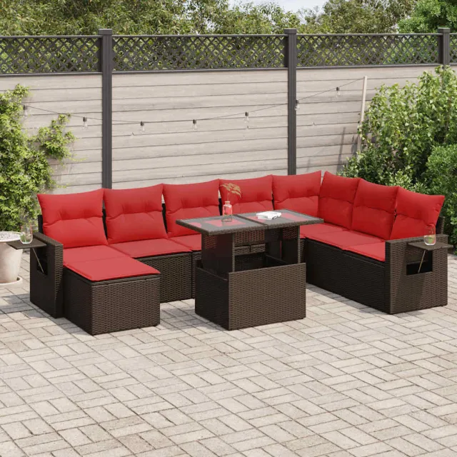 vidaXL 9-delige Loungeset met kussens poly rattan acacia bruin, foto 2