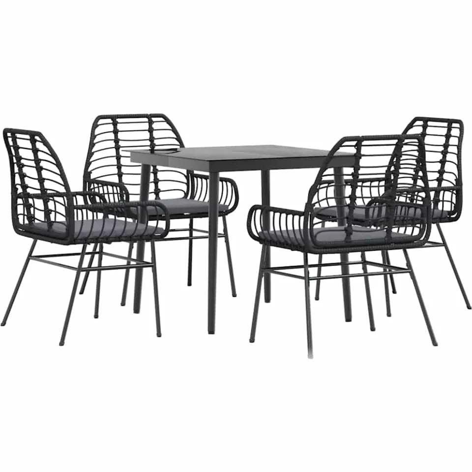 vidaXL 5-delige Tuinset met kussens poly rattan glas zwart