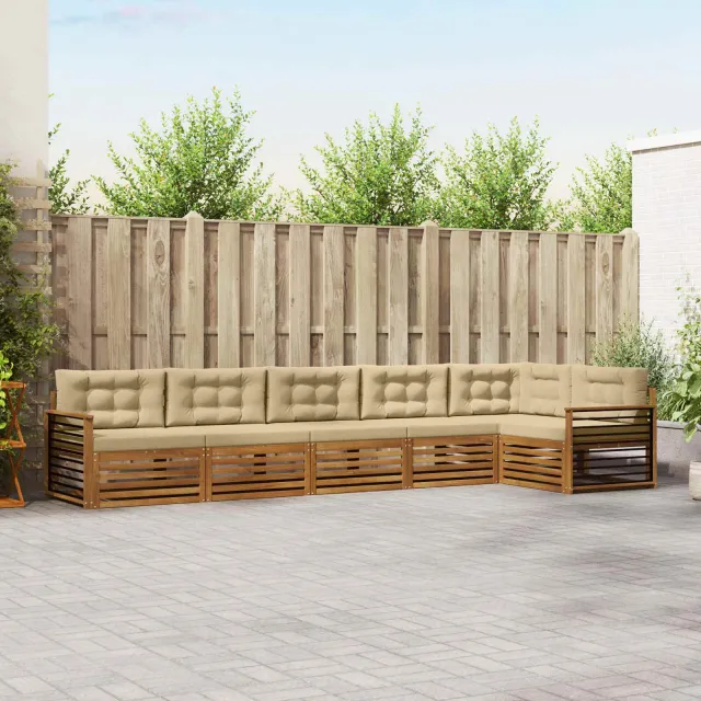 vidaXL Buiten bankenset 6 st 6-zits Natuurlijk en Beige