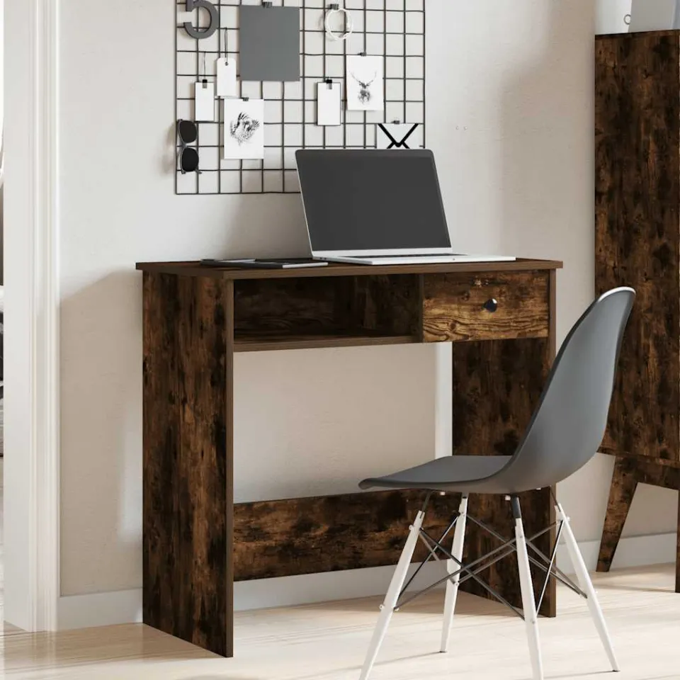 vidaXL Bureau 80x40x75 cm bewerkt hout gerookt eikenkleurig, foto 2