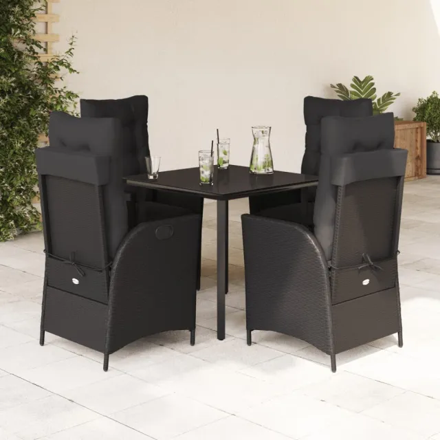 vidaXL 5-delige Tuinset met kussens poly rattan zwart, foto 2