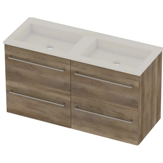 Basic-Line Aura 46 Badmeubelset Acryl 120x46x62 cm A46gwdso2x600 Scotch Oak Glans Wit