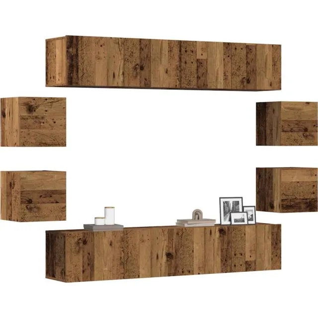 vidaXL 8-delig Tv-meubelset wandmontage bewerkt hout oud houtkleurig Bruin