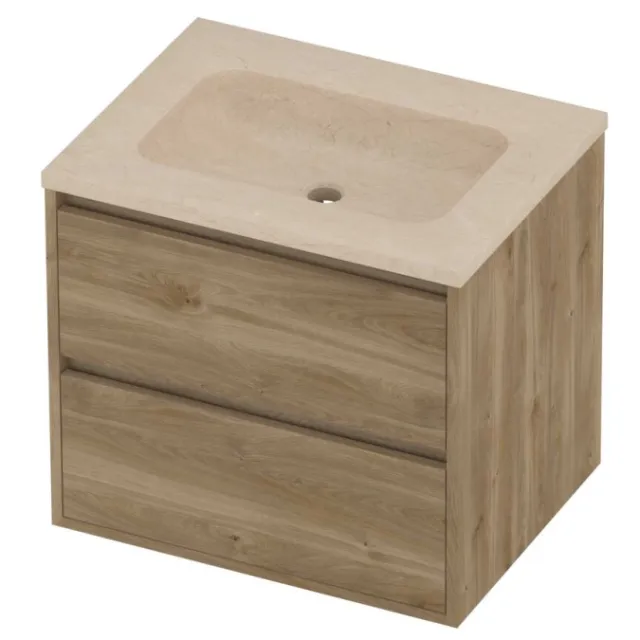 Proline Rollo Badmeubelset Hardsteen Elegant 60x46x54 cm Sand Stone Cider Oak Eiken