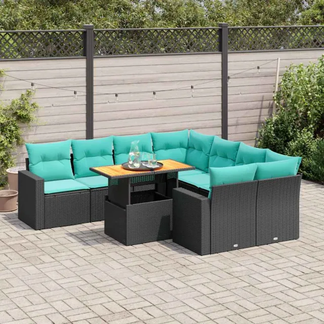 vidaXL 9-delige Loungeset met kussens poly rattan zwart, foto 2