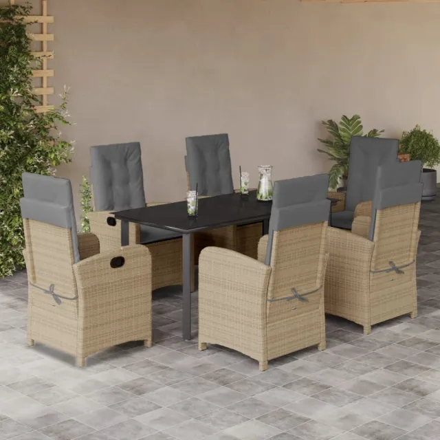 vidaXL 7-delige Tuinset met kussens poly rattan gemengd beige, foto 2