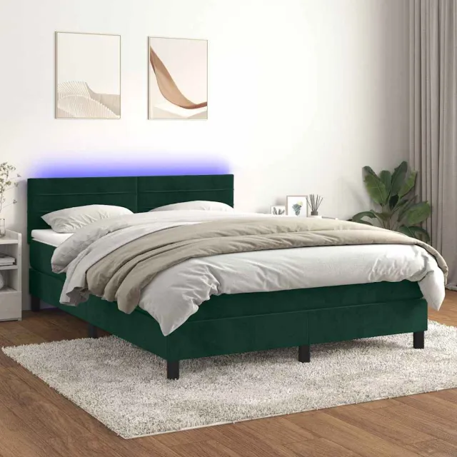 vidaXL Boxspring met matras en LED fluweel donkergroen 140x200 cm