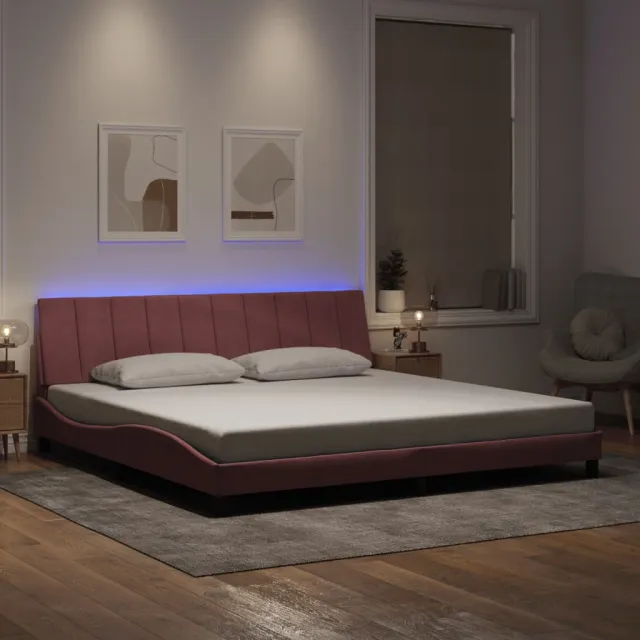 vidaXL Bedframe met LED zonder matras "Hanko" fluweel roze 200x200 cm