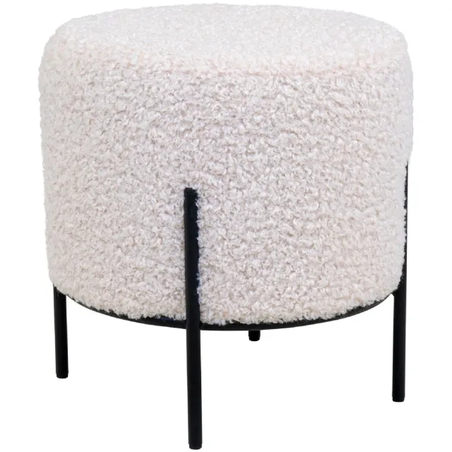 Nest of Nora Poef hocker rond teddy Ø35,5x37 cm - Met zwarte metalen poten - Wit, foto 2