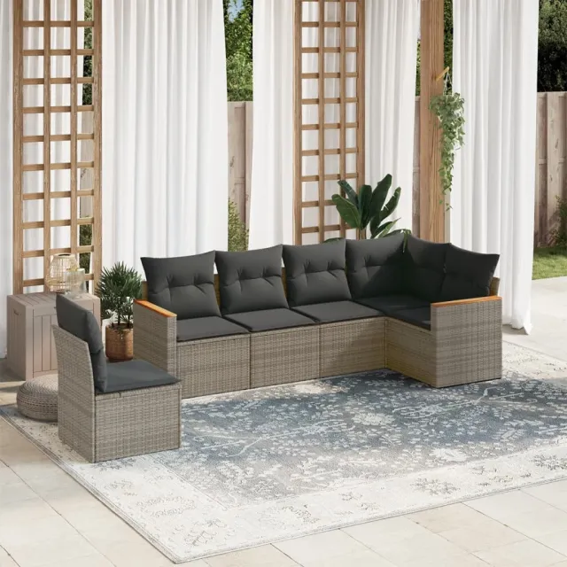 vidaXL 7-delige Loungeset met kussens poly rattan grijs, foto 2