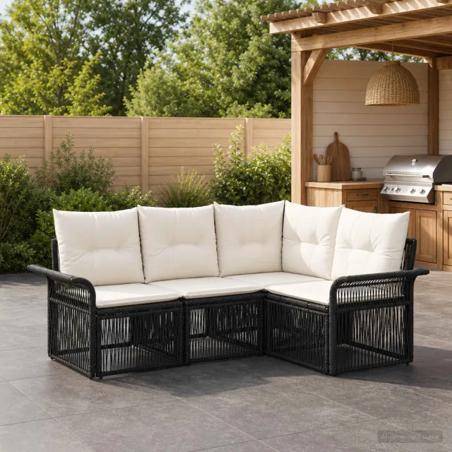 vidaXL Tuinbankenset 4 st Zwart poly rattan, foto 2