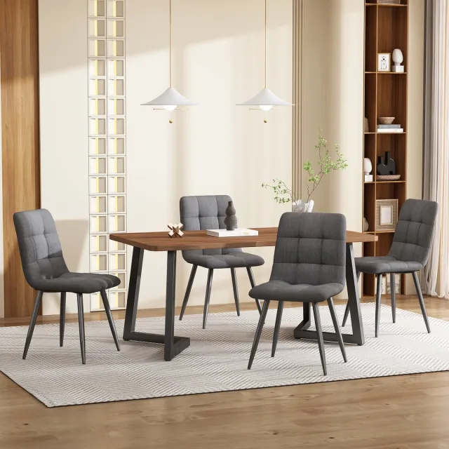 STILVORA Eettafelset Met 4 Stoelen - Modern Keukentafel Set Voor Eetkamer En Keuken - MDF Walnootlook - Zwart Metalen Poten - 117×68×75 Grijs