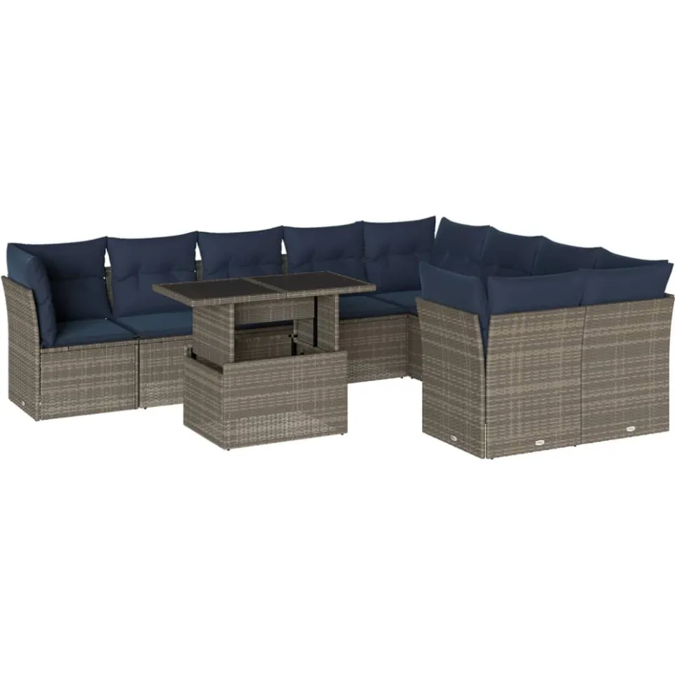vidaXL 10-delige tuinbankset met kussens, grijs polyrotan, foto 3