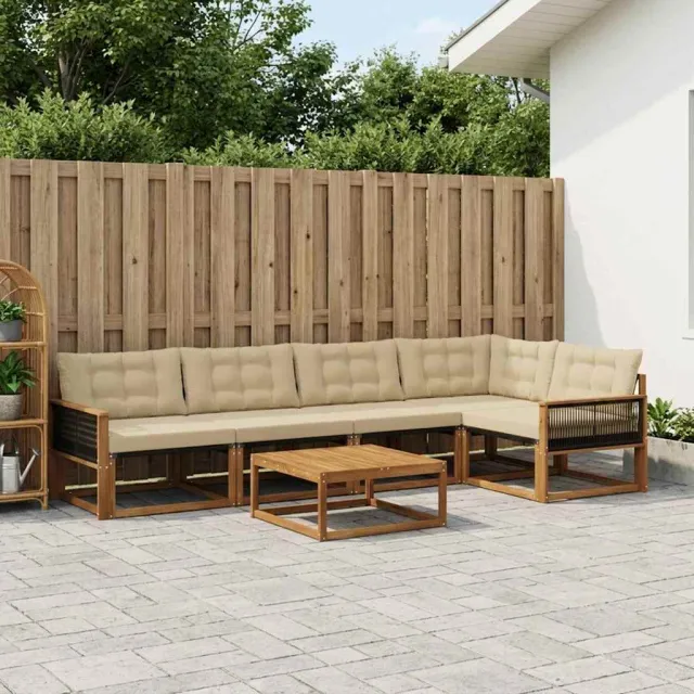 vidaXL Buiten bankenset 6 st 5-zits Natuurlijk en Beige