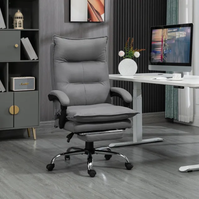 OKWISH Bureaustoel 66 x 74 x 114 tot 121,5 cm - Met Massage, Verwarming, Verstelbare Rugleuning en Voetsteun - Voor Kantoor en Thuis - Stof - Grijs Gray
