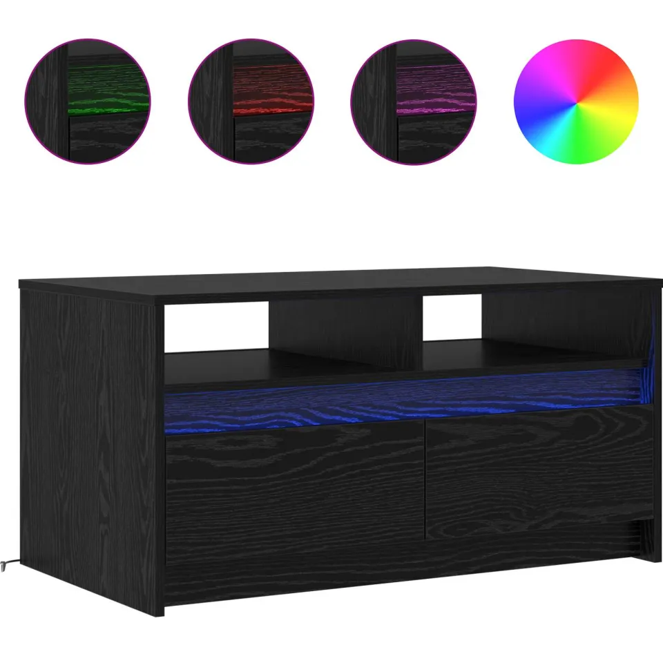 vidaXL Salontafel Zwart Eiken 90 x 50 x 45 cm Bewerkt hout, foto 3