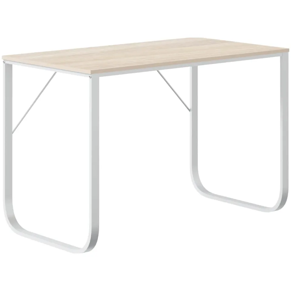 vidaXL Computerbureau 110x60x73 cm spaanplaat wit en eikenkleurig, foto 3
