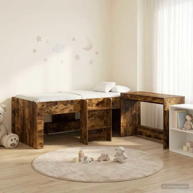 vidaXL Bedframe met Bureau 2 st Gerookt eiken Bewerkt hout Bruin