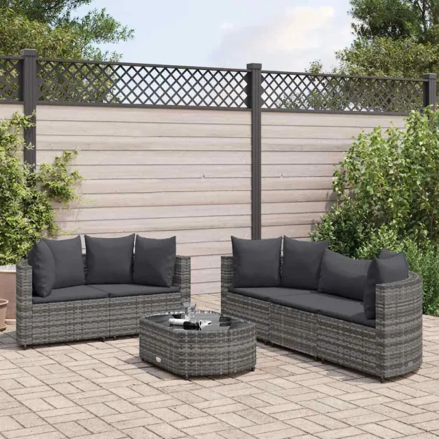 vidaXL 6-delige Loungeset met kussens poly rattan grijs, foto 2