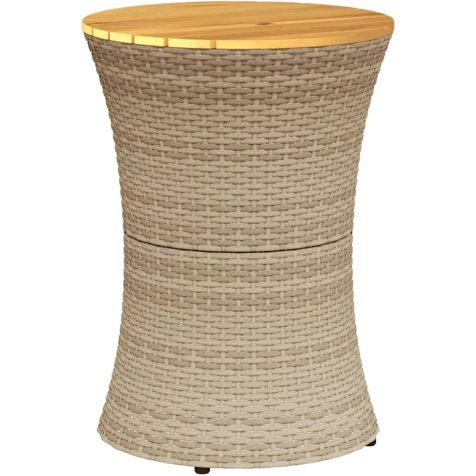 vidaXL Tuinbijzettafel trommelvormig poly rattan en massief hout beige