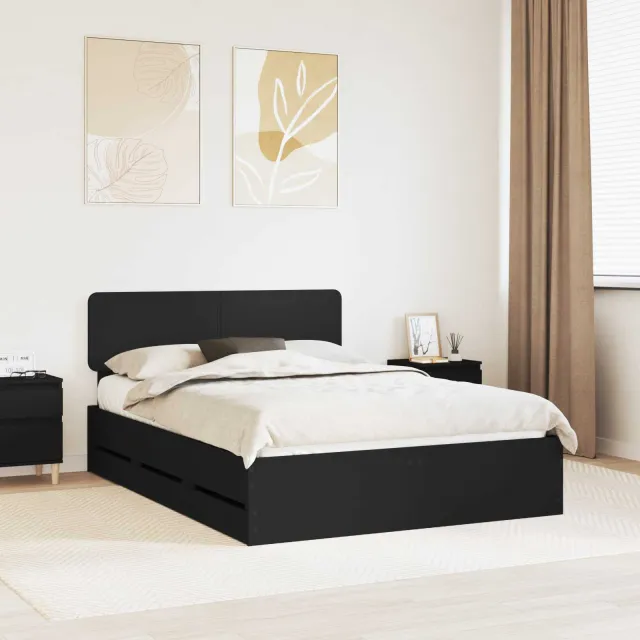 vidaXL Bedframe met lade Zwart 150 x 200 cm Geconstrueerd hout