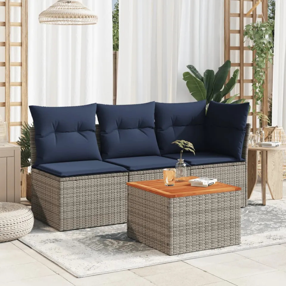 vidaXL Tuintafel 55x55x37 cm poly rattan en acaciahout grijs, foto 2