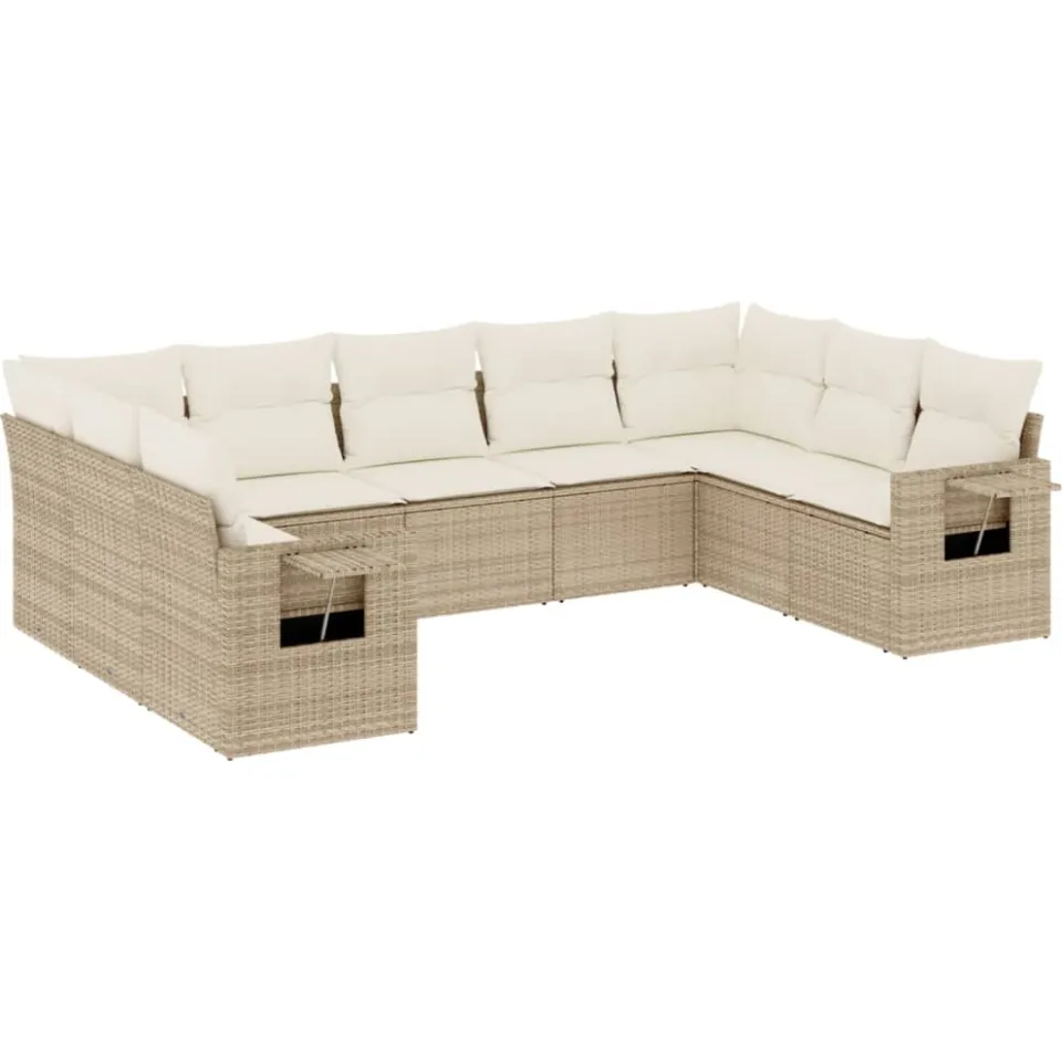 vidaXL 9-delige Loungeset met kussens poly rattan beige, foto 3