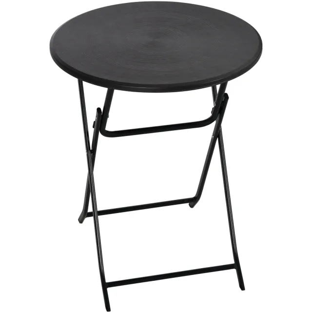 Lunpog Garden Table, Folding Rattan Look, HxØ: 73 x 60 cm, Round, Plastic & Steel, Small Outdoor Table, Balcony, Grey Donkergrijs