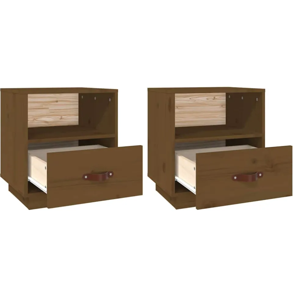 vidaXL Nachtkastjes 2 st 40x34x45 cm massief grenenhout honingbruin bruin, foto 3