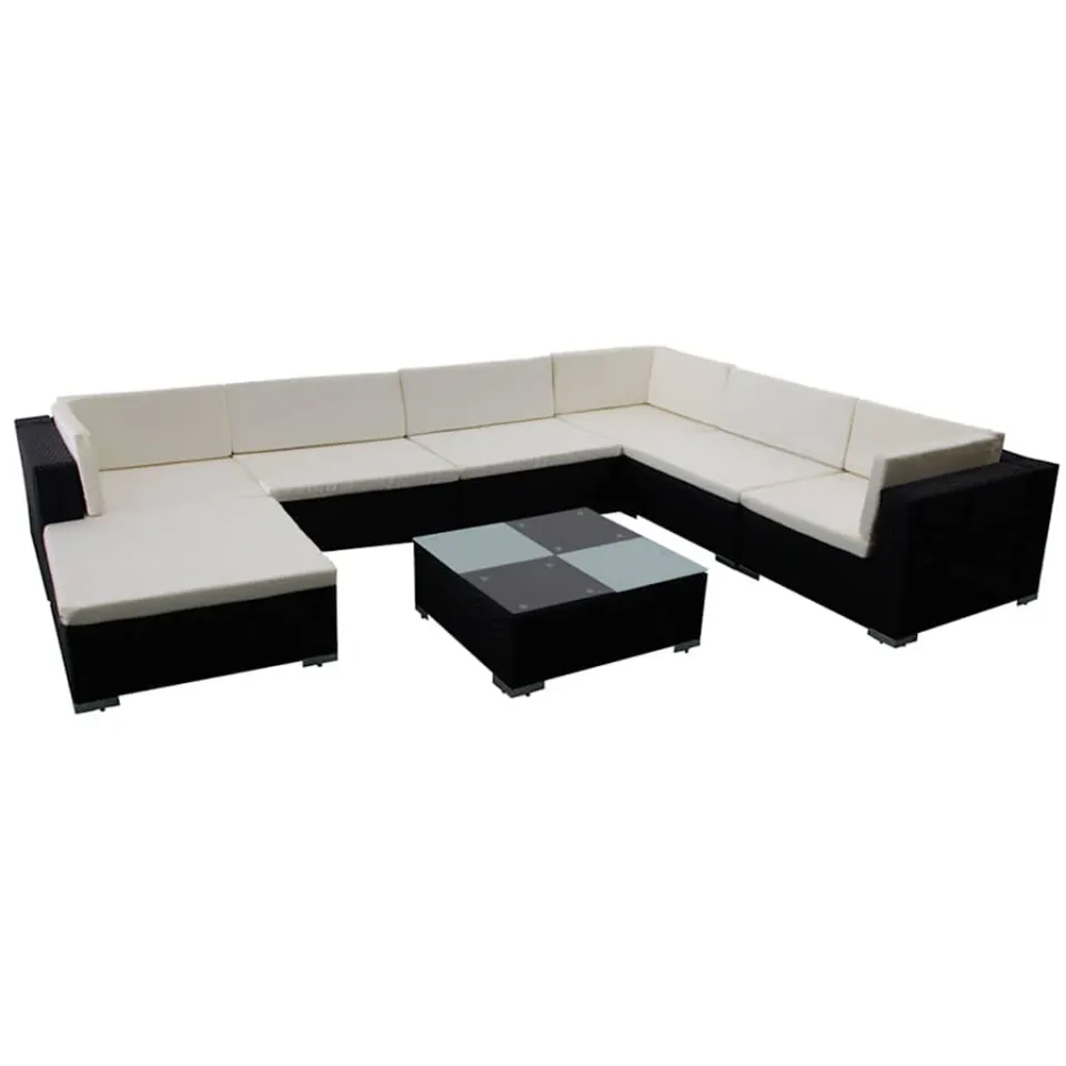 vidaXL 8-delige Loungeset met kussens poly rattan zwart, foto 3