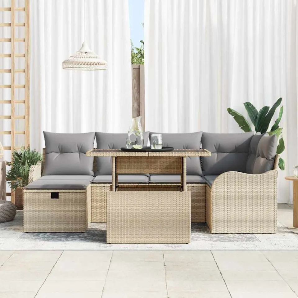 vidaXL Tuin Sofa Set 7 st Beige poly rattan, foto 3
