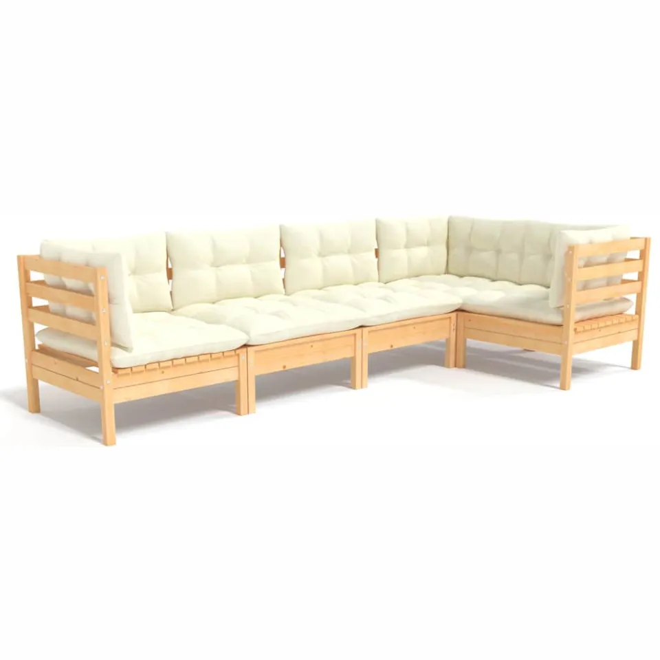 vidaXL 5-delige Loungeset met crèmekleurige kussens grenenhout, foto 4