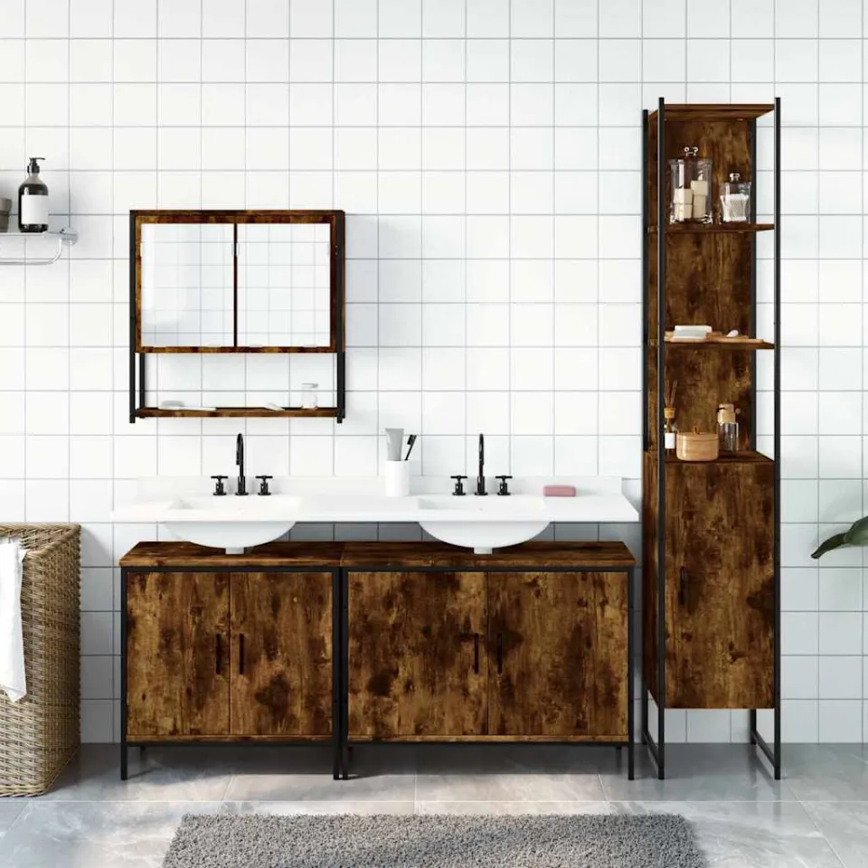 vidaXL 4-delige Badkamermeubelset bewerkt hout gerookt eikenkleurig, foto 2