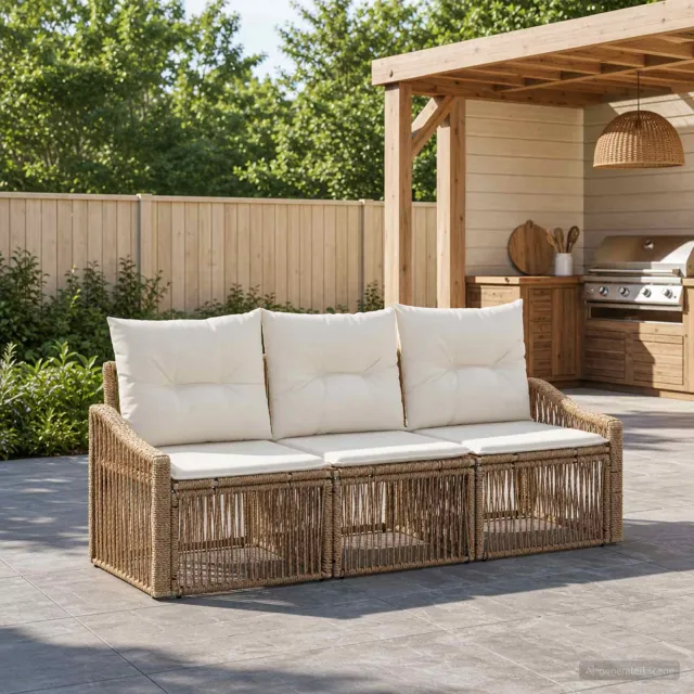 vidaXL Tuinbankenset 3 st 3-zits Beige poly rattan, foto 2