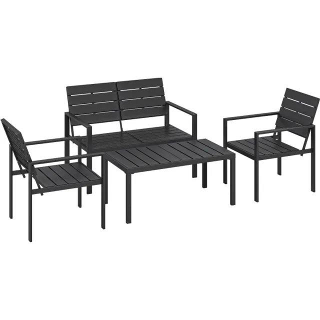 Clruro Loungeset - 4-persoons - Glazen Tafelblad - Glas - Zwart