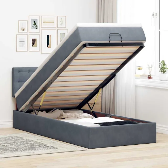 vidaXL Ottoman bed met matras en LED's 90x200cm fluweel donkergrijs