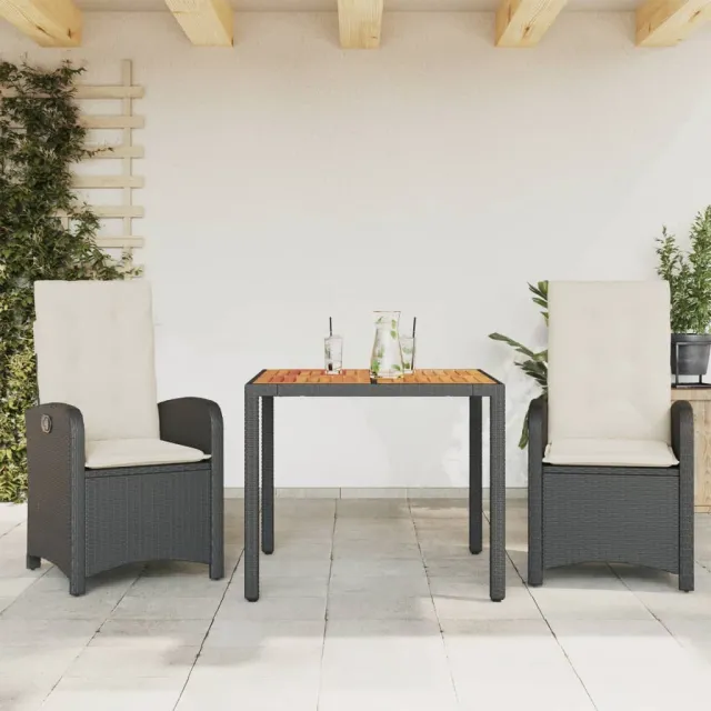 vidaXL 3-delige Tuinset met kussens poly rattan zwart, foto 2