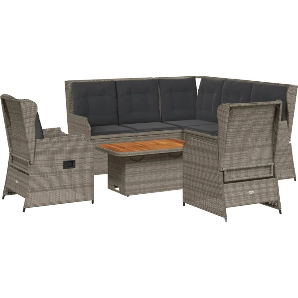 vidaXL 6-delige Loungeset met kussens poly rattan grijs, foto 3