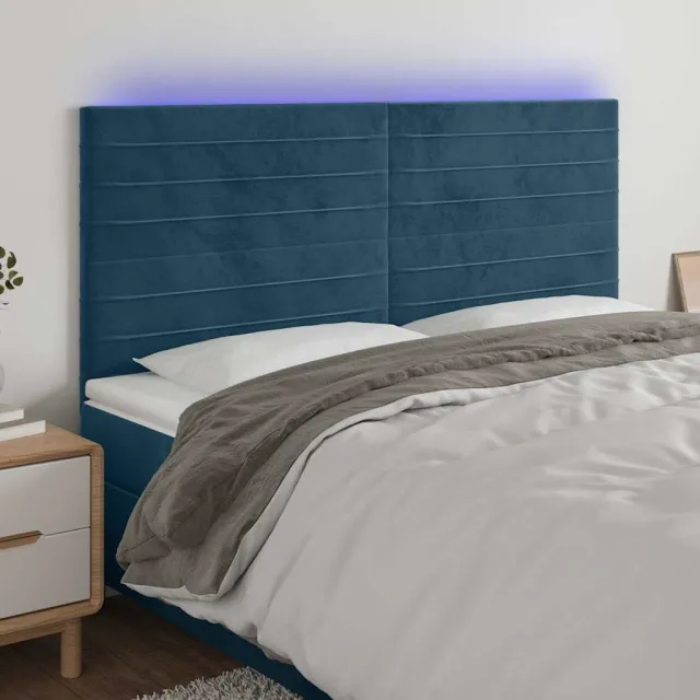 vidaXL Hoofdbord LED 160x5x118/128 cm fluweel donkerblauw blauw