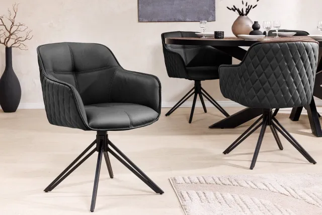 Invicta Interior Draaibare designstoel EUPHORIA Zwart echt lederen metalen frame met armleuning - 45859 Zie omschrijving