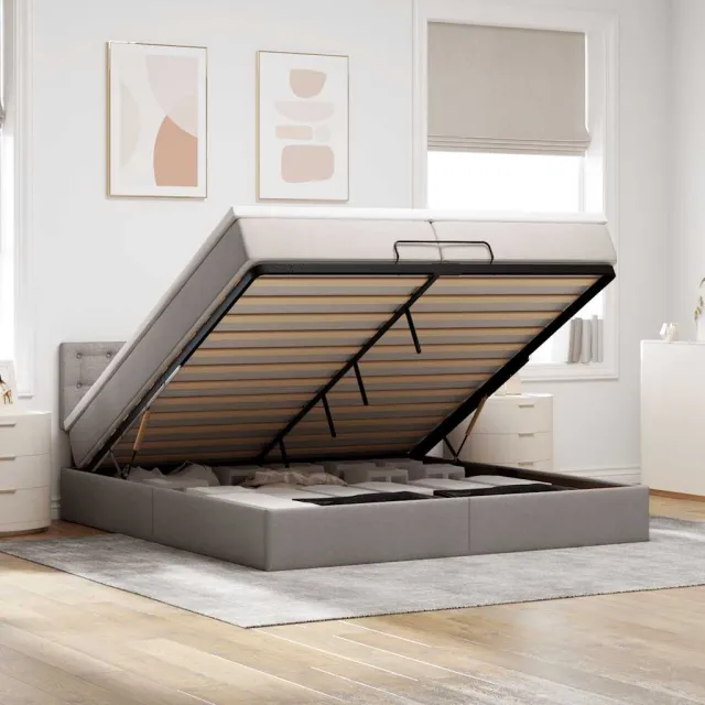 vidaXL Ottoman bed met matras 200x200 cm stof taupe