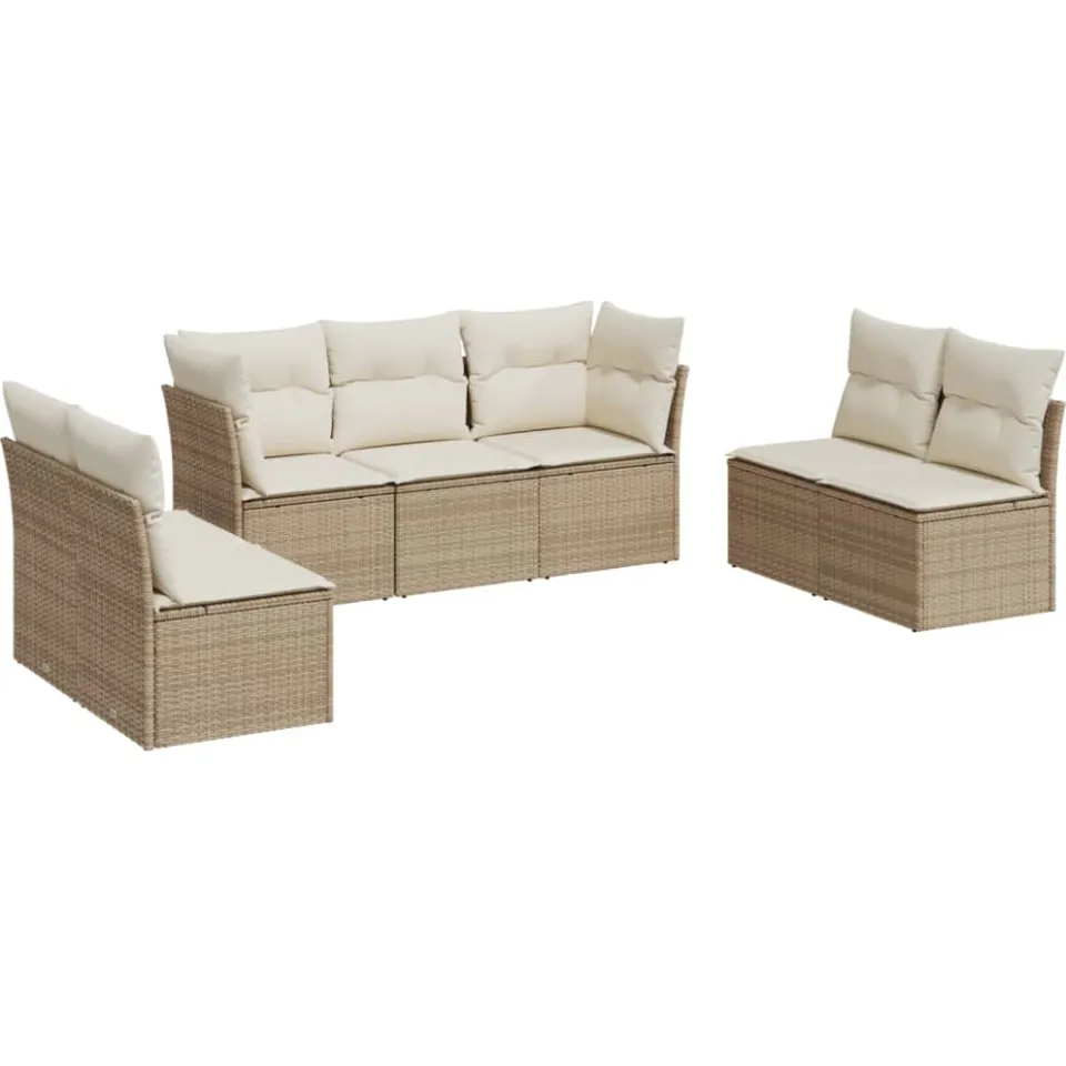 vidaXL 7-delige Loungeset met kussens poly rattan beige, foto 3