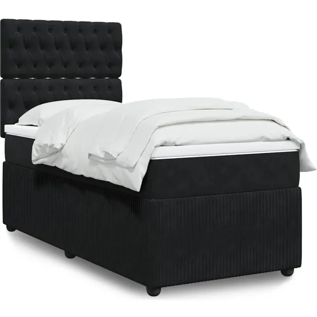 vidaXL Boxspring met matras fluweel zwart 90x200 cm