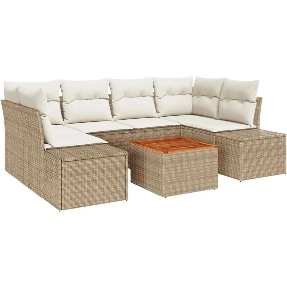 vidaXL Tuinbankenset 7 st Beige en Crème poly rattan, foto 3