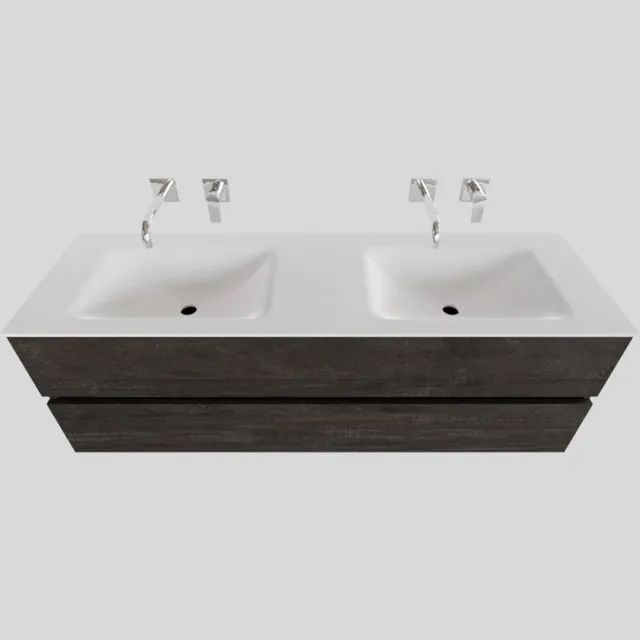 Boss & Wessing Badkamermeubel Solid Surface BWS Oslo 150x46 cm Dubbel Wood Dark Brown (0 kraangaten) Houtlook