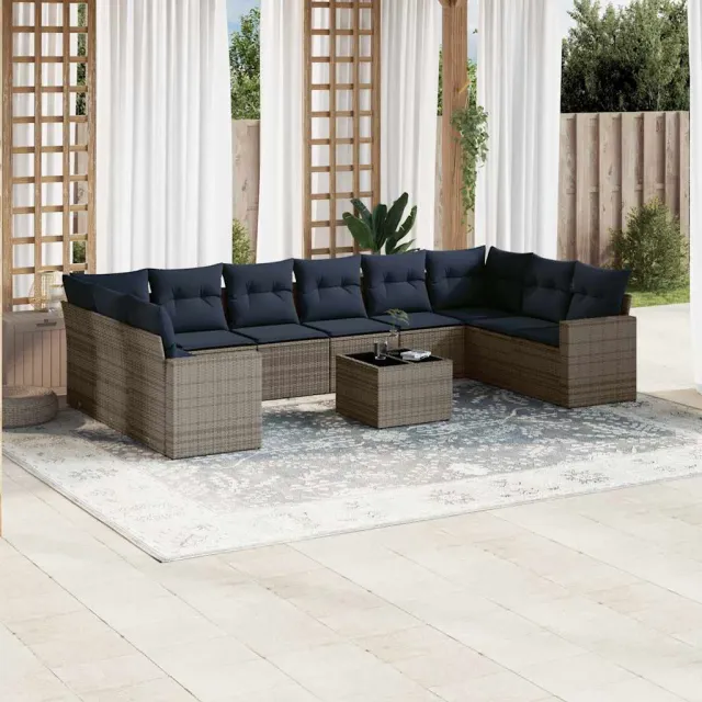 vidaXL 11-delige Loungeset met kussens poly rattan grijs, foto 2