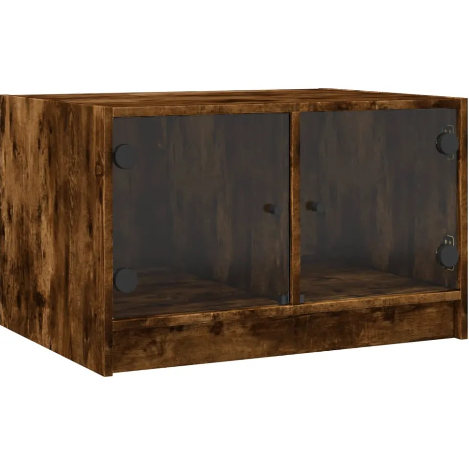 vidaXL Salontafel met glazen deuren 68x50x42 cm gerookt eikenkleurig Bruin