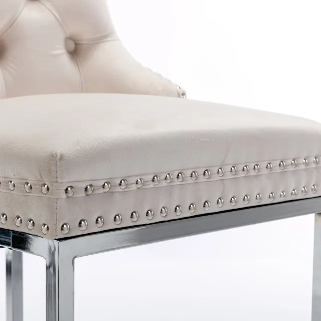 CHICFURN Barkruk set van 2 - Met rugleuning - C-vormig metalen frame - Beige Ivoor